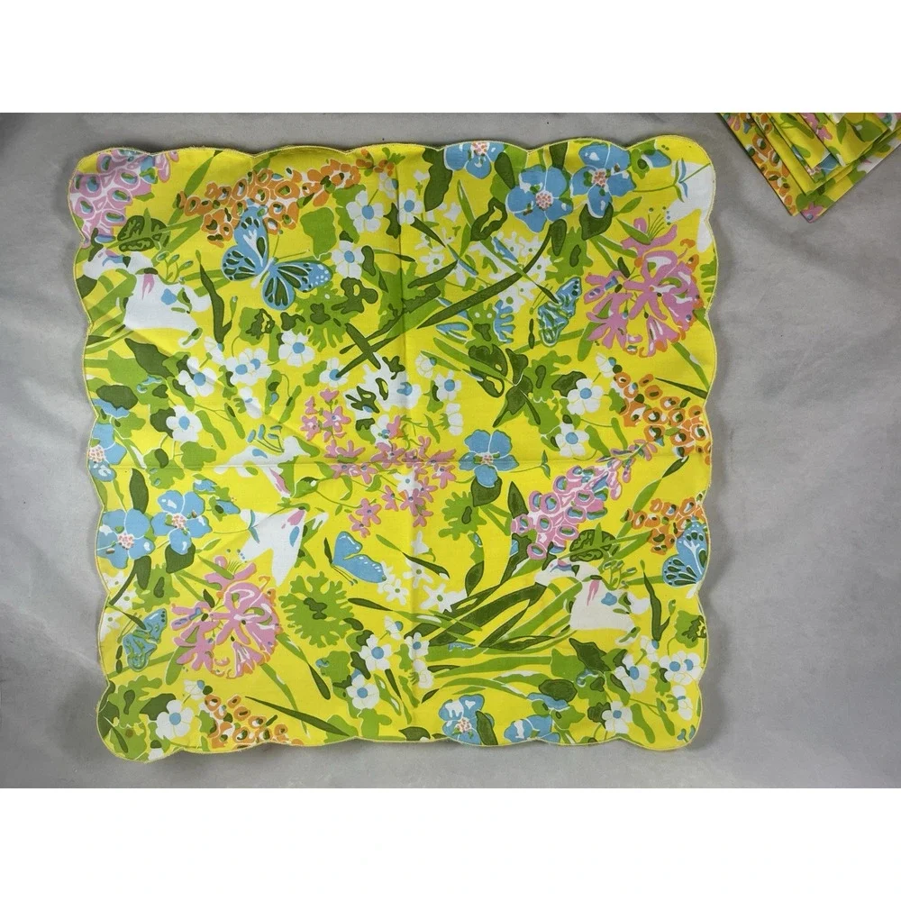 Mod Floral Print Cloth Napkins 10pc Set Square Mid Century 1960s 1970s